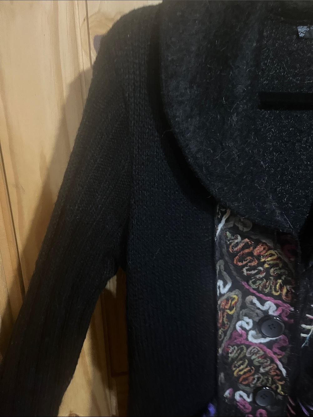 Sioni Black Wool Blend Cardigan Sweater with Multicolor Embroidery - Picture 6 of 8